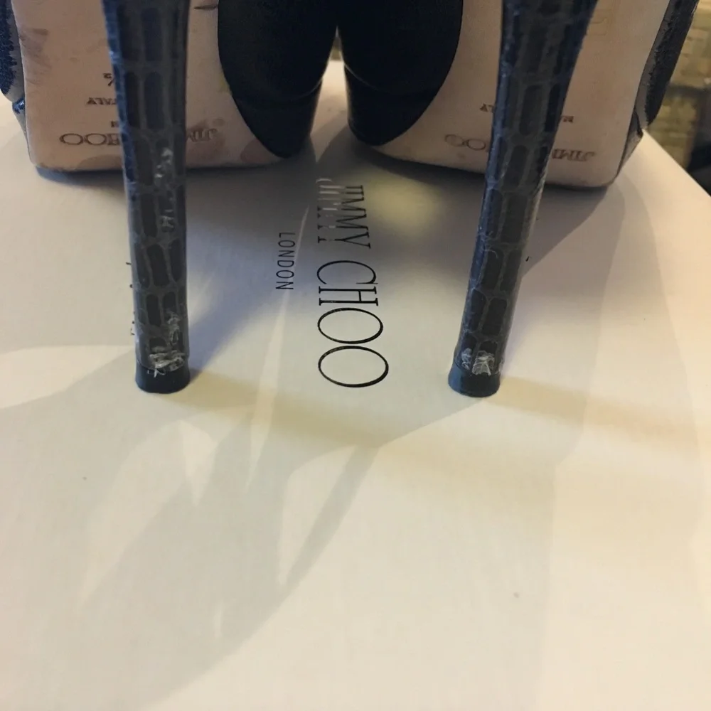 Jimmy Choo Dark Brown Croc-Embossed Peep-Toe Slingback Pumps
